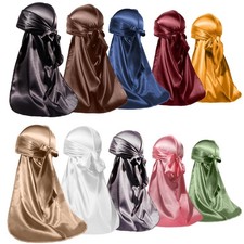 10 Silky Satin Durags Long Tail for Women Men - 360 Wave, 10 Pack