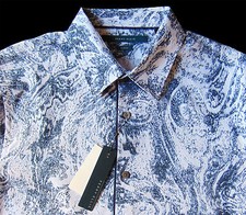 Men's PERRY ELLIS White Blue Modern Paisley Shirt L Large NWT NEW Slim Fit WOW 