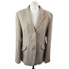 Feraud Womens Tweed Blazer Jacket Uk 16 Mixed Colours Wool Blend Silk Lining
