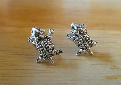 Sterling Silver Small 13x10mm Horned Toad Frog Stud Posts Earrings! 