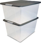 2-Pack Secure Latch, Clear Plastic Storage Organizer Bins, 64 Quart, Gray Lid -