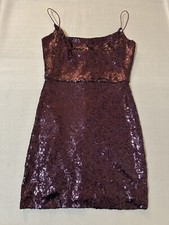 Windsor Mini Dress Sequin Size M Purple Stretchy Spaghetti Sleeves Lined  Zip