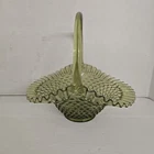 Vintage Fenton Hobnail Basket Green Glass 10"