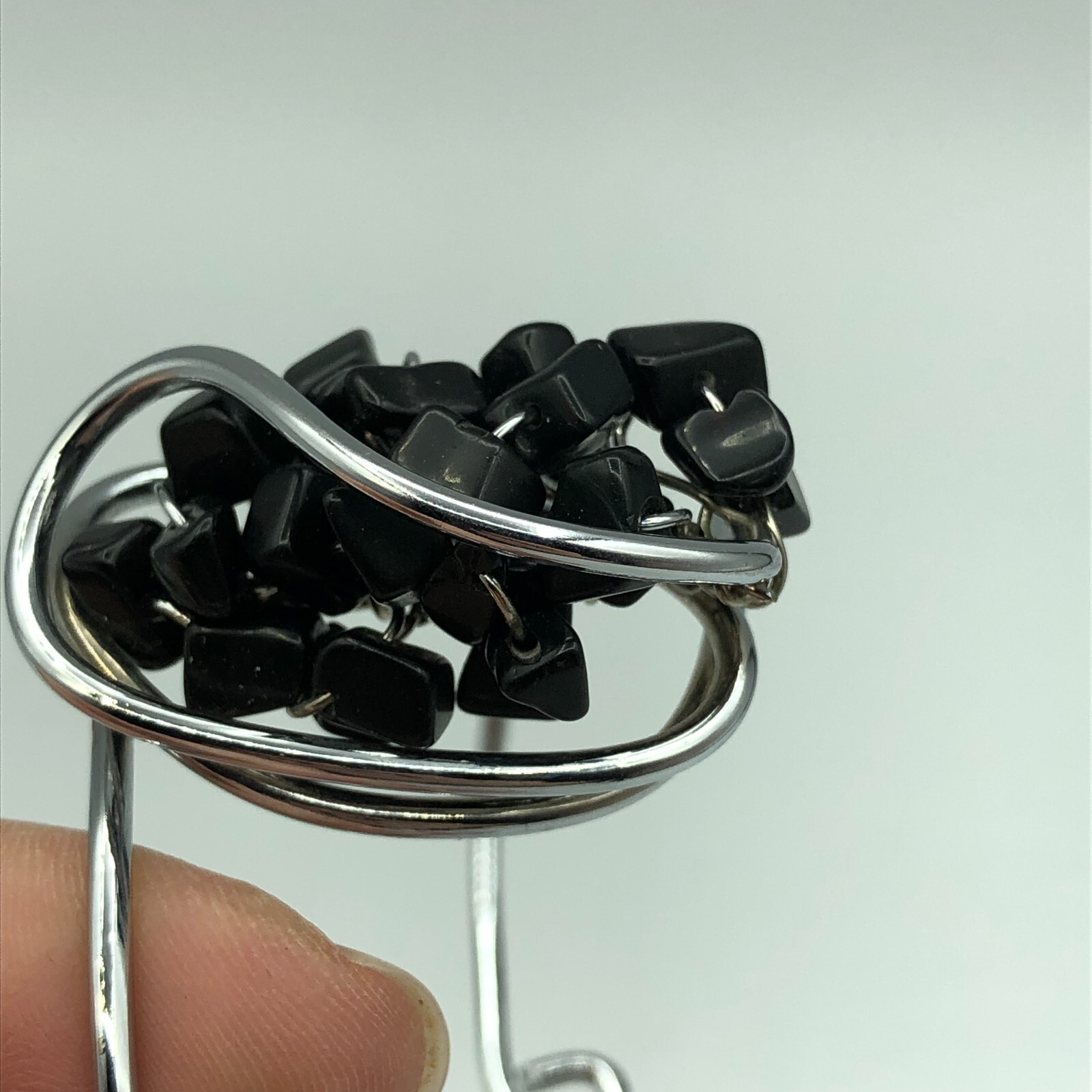 Statement Bangle Silver Tone & Black Stone Y2K Ch… - image 7