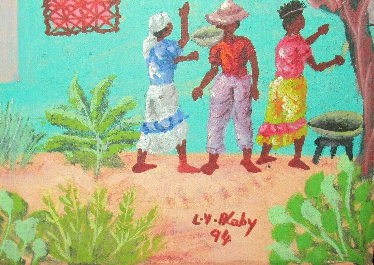 L.Y.ALABY ORIGINAL OIL ON CANVAS HAITIAN PEOPLE LANDSCAPE PAINTING