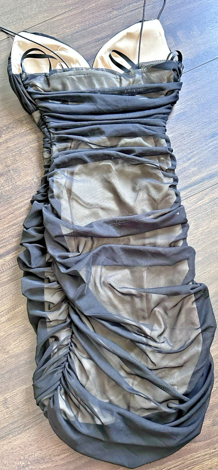 B Darlin Women's Juniors Sleeveless Ruched Bodycon Dress Black Nude size 1/2