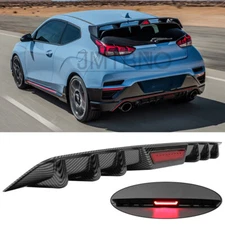 Carbon Rear Bumper Diffuser Spoiler Lip w/ LED Tail Light For Hyundai Veloster N