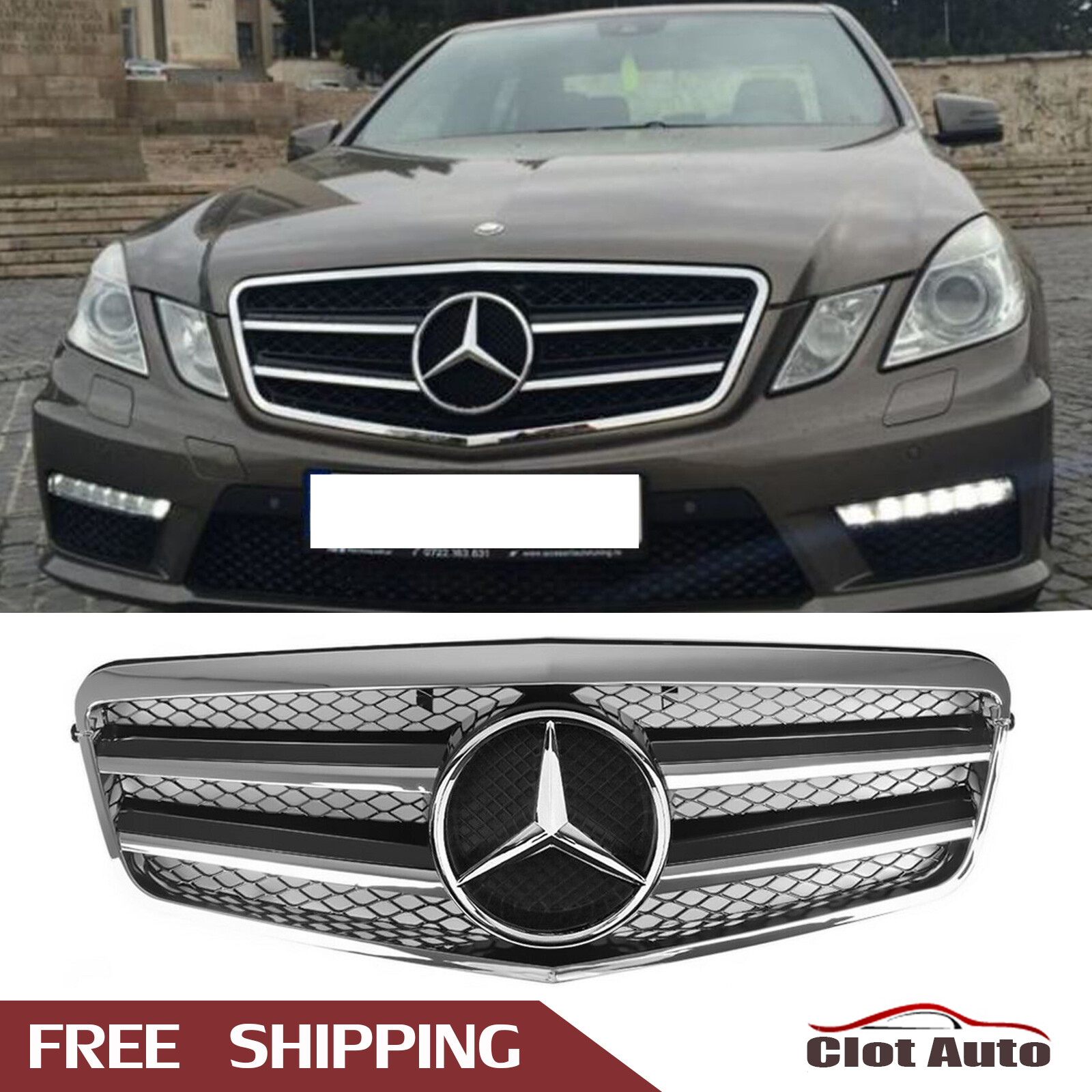Chrome Front Grille Grill w/Emblem For 10-13 Mercedes Benz W212 E350 550 63 AMG