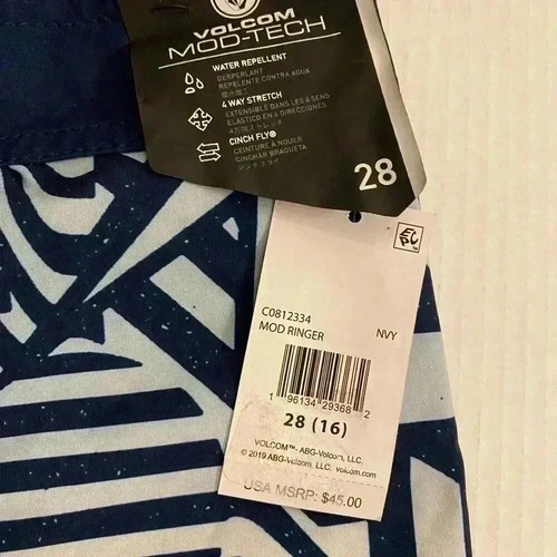 Volcom Boys Board Shorts Blue White Ombre Abstract Print Tie Waist 28, size 16 - Picture 2 of 12