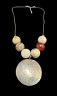 Sterling Silver Round Pendant Agate And Jasper Beads Cord Necklace Adjustable