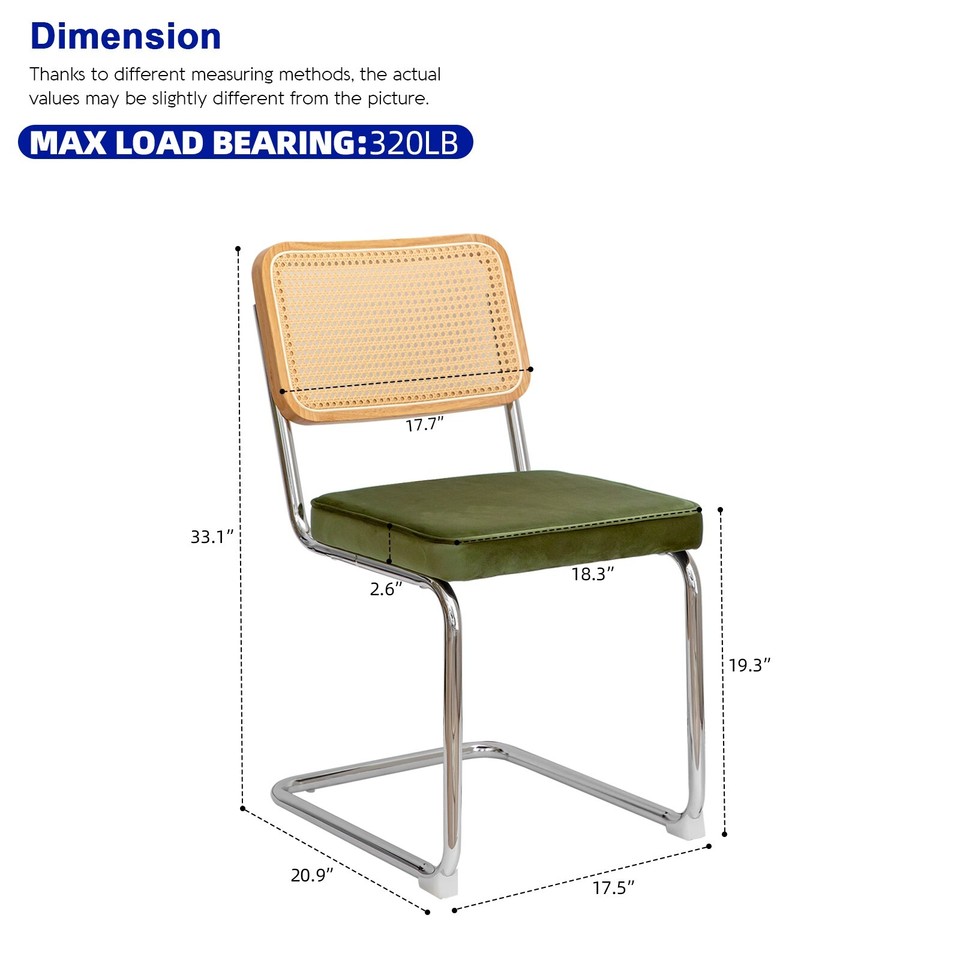 Modern Kitchen Dining Chair Set of 2 Side Chair Rattan Velvet High Back