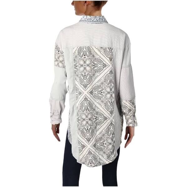 Free People Casual button up patchwork shirt, blu… - image 3