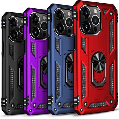 For iPhone 16 15 14 13 12 ProMax Magnetic Shockproof Phone Stand Ring Case Cover
