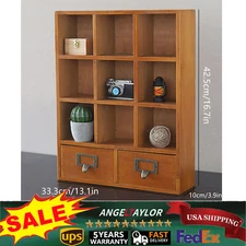 Wood Wall Mounted Box Curio Miniature Shelf with Metal Handle 9 Cube Shadow