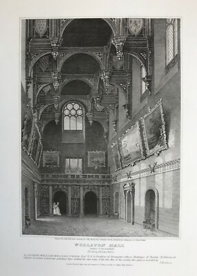 Antiker Druck von 1809; Wollaton Hall Great Hall Interior, Nottingham nach Wyatt