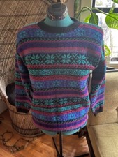 Vintage 80s Multicolor with Black, Purple, Blue, Red LS Crew Oversized Sweater
