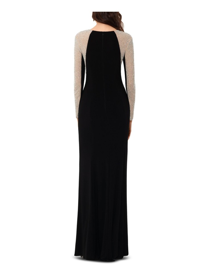 XSCAPE Womens Black Mesh Long Sleeve FullLength Mermaid Dress Petites