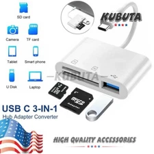 3 in 1 USB C Hub Converter Type-C Adapter SD Card Reader fits MacBook Pro Laptop