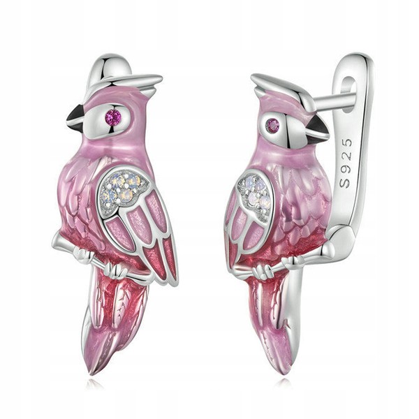 Fraise Silber Ohrringe S925 Rosa Sittiche Mit Zirkonen-image