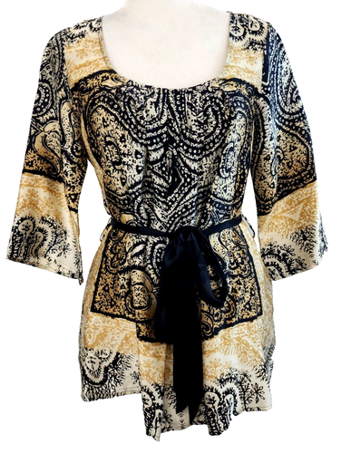 YASB You Are So Beautiful Womens Yellow Belted Tunic Blouse Top Size Small - Picture 2 of 8