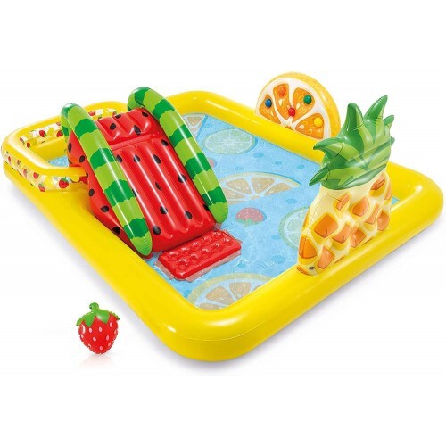 Piscina con Scivolo Parco Giochi per Bambini Intex Gonfiabile Frutta con Palline