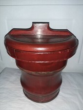 Rare Large Antique Signed Chinese Wood Carved Gilded Wedding Basket & Lid 1800
