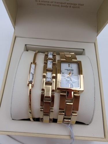 Anne Klein Watch & Bracelet Trio Set Howlite White Dial 127748HLST NWT Boxed - Bild 2 von 5