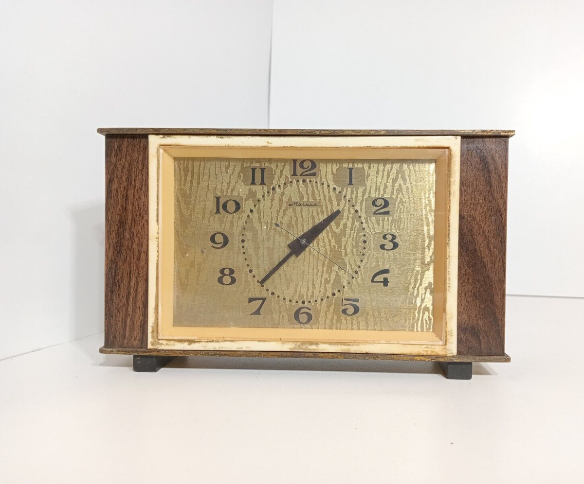 インテリア時計 Vintage 1960s mec Clock Mechanical Desk Clock Molnija Vintage 60s Soviet Ukraine USSR