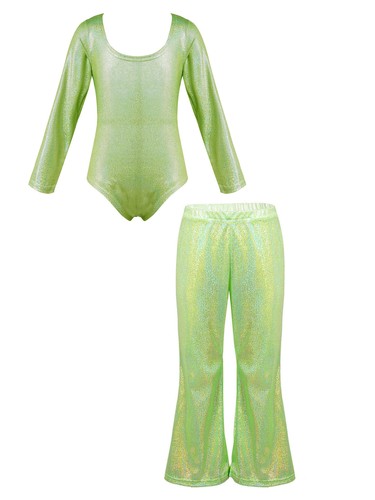 Mädchen Outfits Yoga Sportanzug Glockenunterteil Tanzkleidung Tanzoberteil und Hose Kinder - Bild 41 von 78