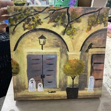 Ooak Ghosts Art Hand Painted on Thrift Store Picture Upcycled Halloween by Me