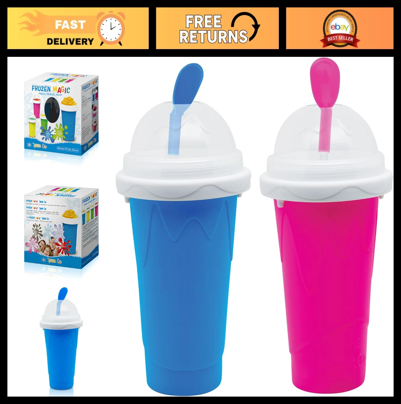 Magic Slushy Maker Cup - Quick Freeze Slushie & Smoothie Maker with Lids & Straw
