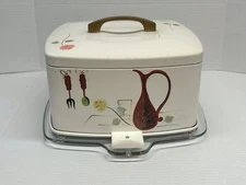 Vintage Ransburg Midcentury Cake  Keeper Carrier Locking Glass Tray Beige