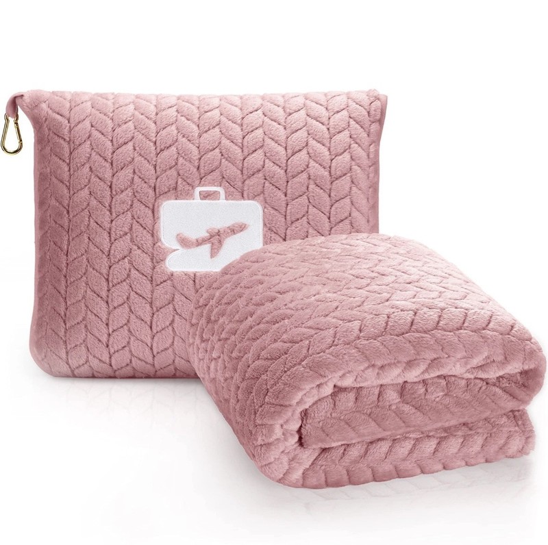 EverSnug Travel Blanket & Pillow 68x42 - Premium Ultra-Soft King, Light Pink