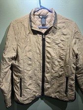 VNTG Carole Little Quilted Light Weight Zip Beige, Embroidered Jacket Size M FAB