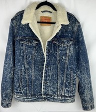 Vintage Levi's Men s Sherpa Denim Jean Trucker Jacket Acid Wash Size Medium