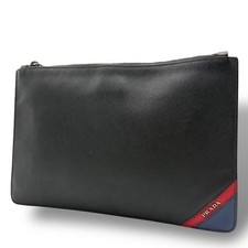 Prada Saffiano Leather Clutch Bag Logo Used