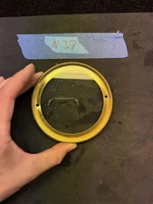 (N37) Antique French Mantle Clock Back Bezel Door Part Brass & Beveled Glass