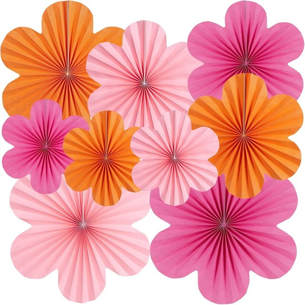 Sunbeauty 9 StüCk PapierfäCher Set Orange Rosa Blumen Girlande Party Deko-image