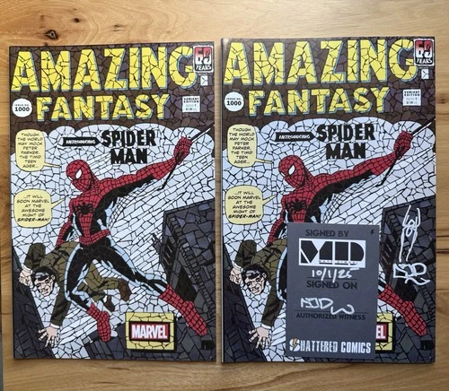 Amazing Fantasy #15 (#1000) Shattered variant  SET (2) Signed sketch Spider-Man