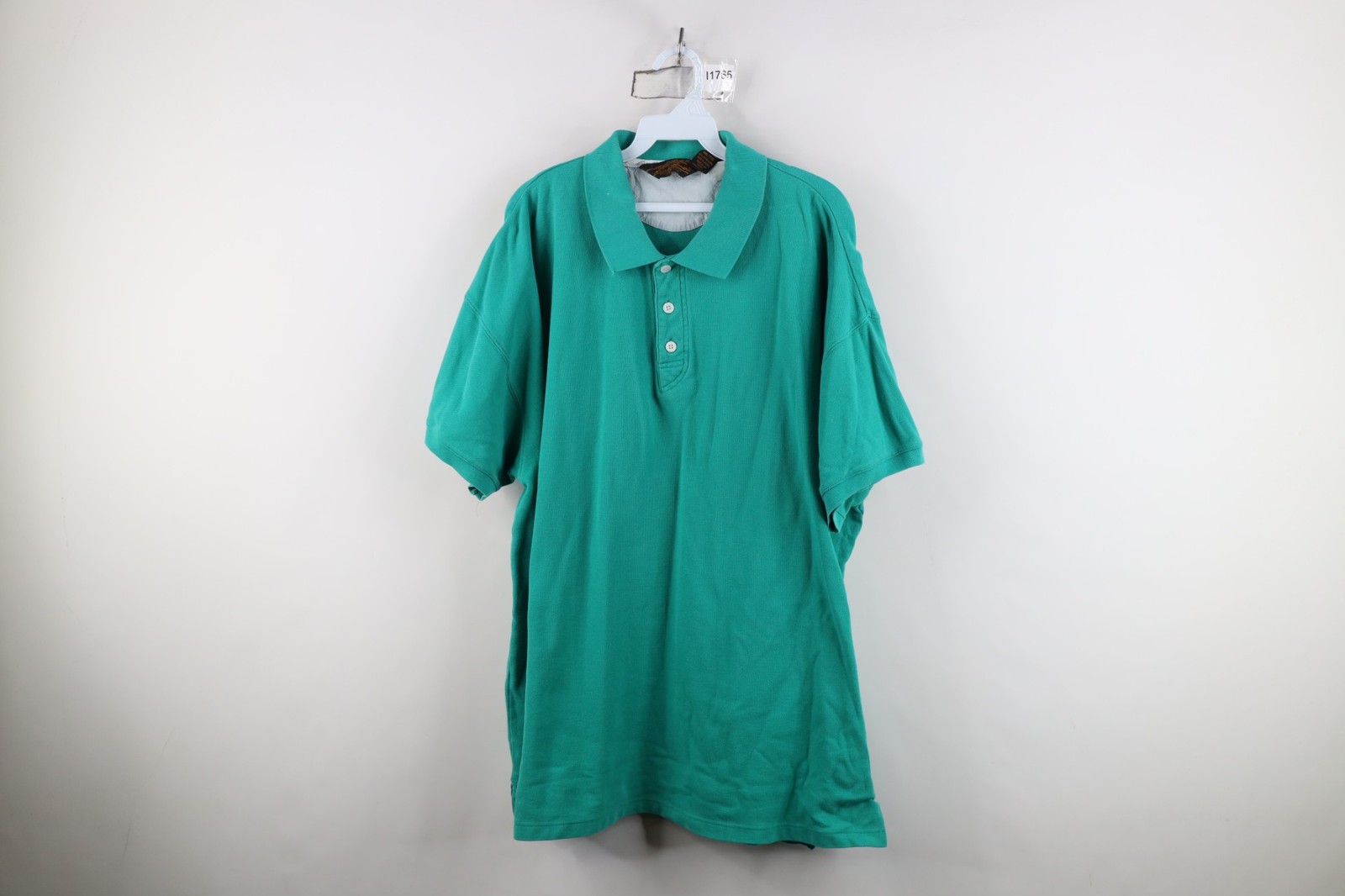 Vintage 90s Eddie Bauer Mens 2XLT Faded Heavyweight Golf Polo Shirt Teal Cotton
