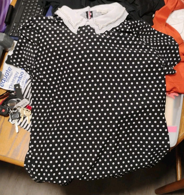 Faith And Joy Polka Dot Top with Faux Pearl Collar