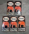 Lot of 5 Vintage Esso Elephant Kerosene Porcelain Enamel Sign 24x12".