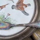VTG Porcelain/Pewter Game Bird Cheese dish w/Knife Rogers AI Silver-Plate 1847 * — photo 4