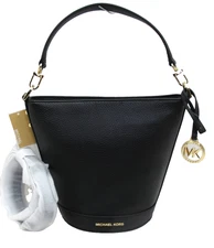 NEW MICHAEL KORS TOWNSEND Leather SM Top Zip Convertible Bucket Crossbody Black