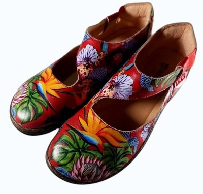 Anuschka Printed Leather Mary Jane Flats Tropical Bird of Paradise - Size 6