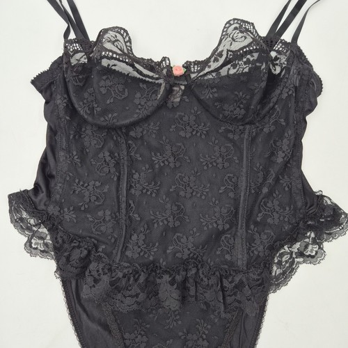 VTG 80s Delicates Lace Ruffle Corset Teddy Bodysuit Coquette Dainty Lingerie USA