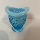 Fenton Blue Opalescent Hobnail Mini Vase Toothpick Holder Folded Rim  3.5” Tall