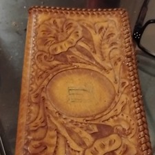 Mens Brown Tooled Wallet with Braided Trim, F...