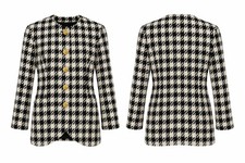 Vintage Carlisle Silk Houndstooth Jacket Size 2 Black Ivory Gold Buttons