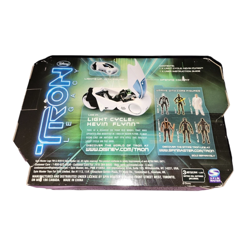 Figura de acción Tron Legacy Kevin Flynn Light Cycle Cockpit 2010 Spin Master nueva en caja Foto 2 de 2